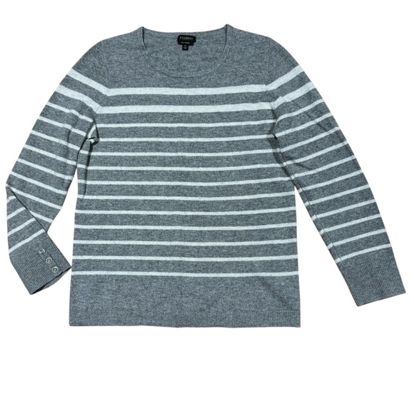 Talbots Sz M Sweater Gray Striped Cashmere Classic Preppy Office Casual Luxury - Picture 1 of 4